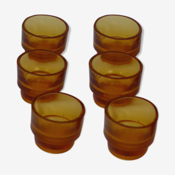 Set de 6 coquetiers en verre jaune ambre vintage 1970 empilables