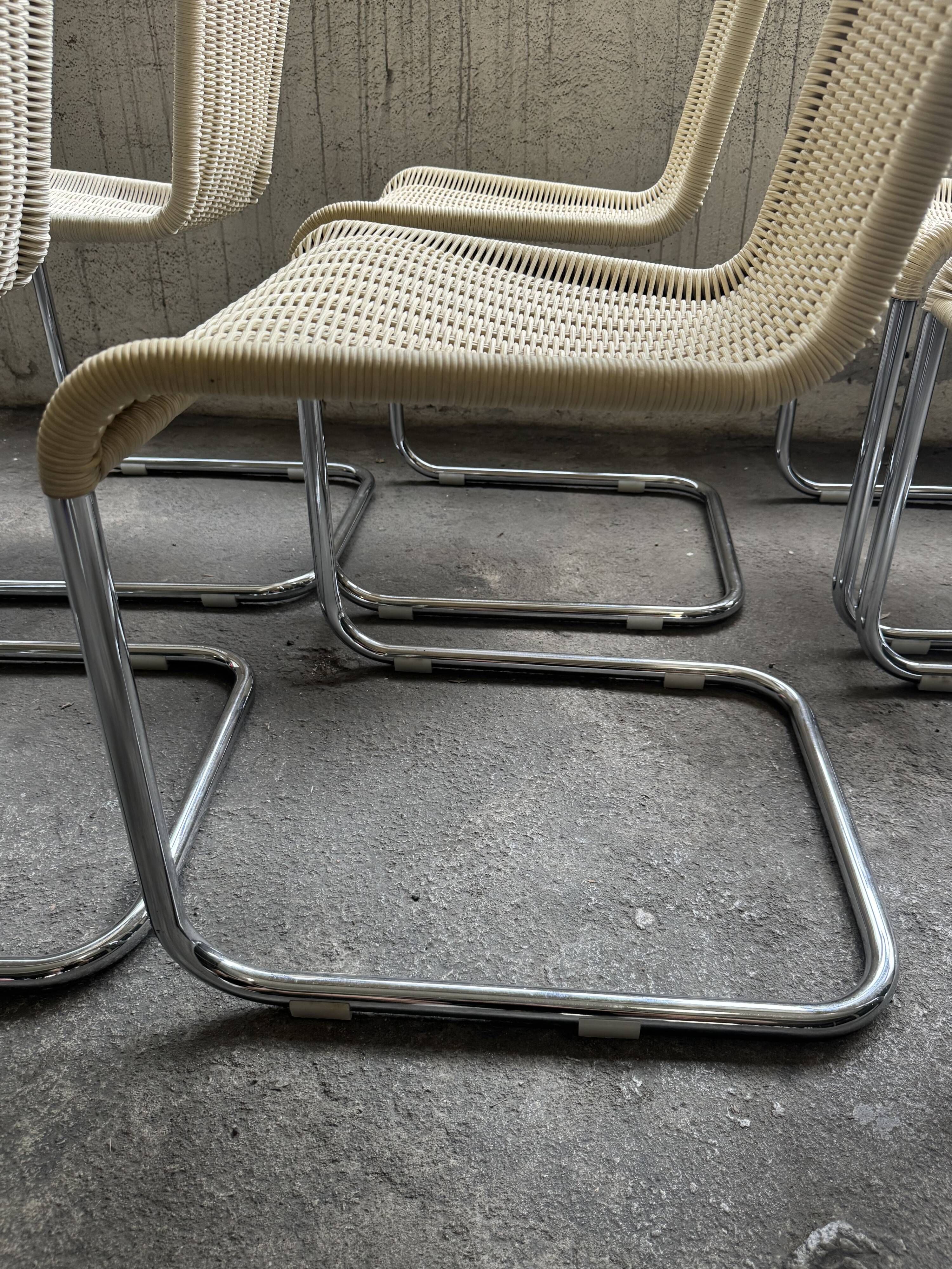 Set of 6 Tecta WK 724 Cantilever Chairs in Metal and Cream Wicker – 1980s