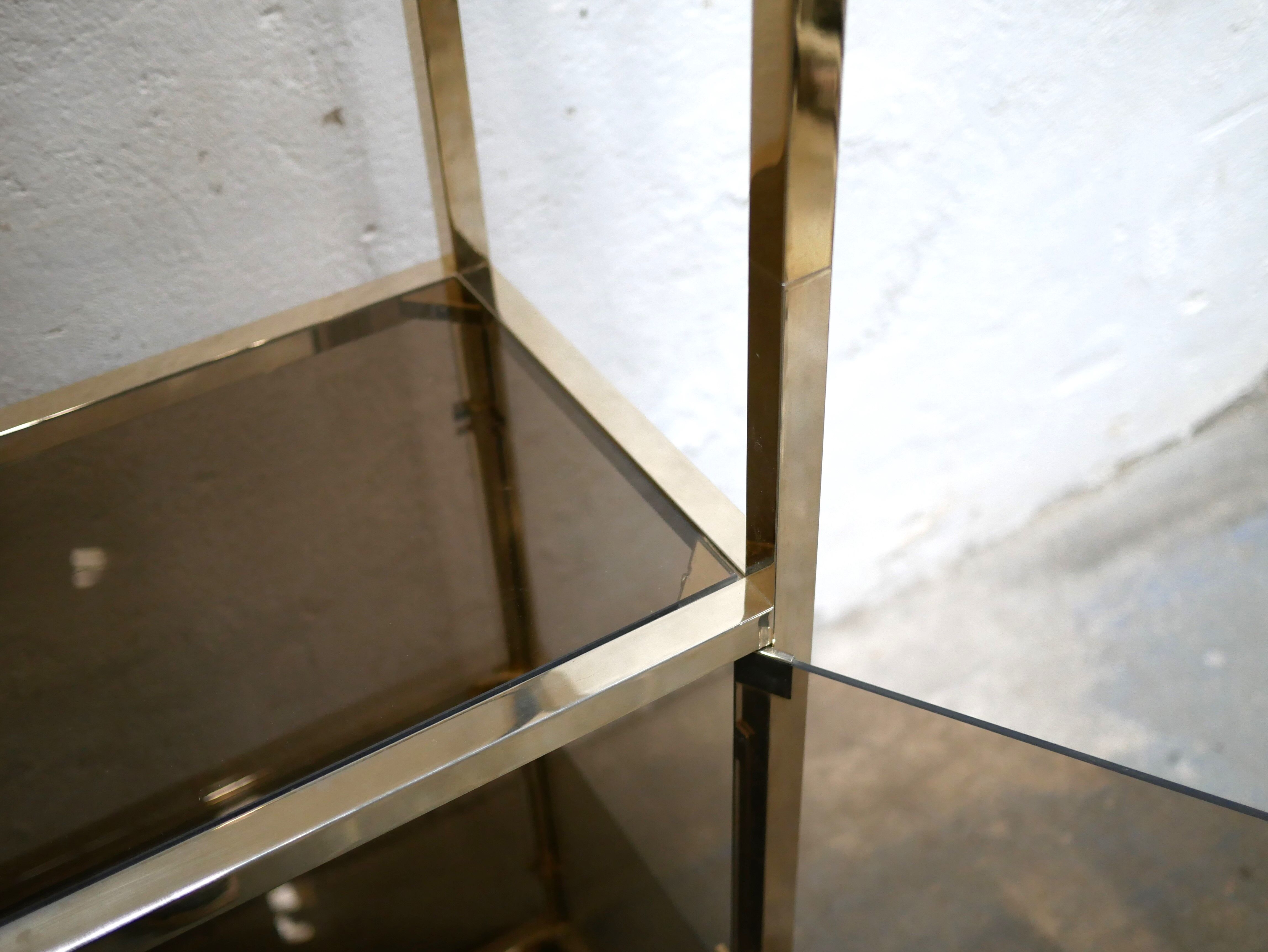Bookcase vintage shelf in brass and smoked glass
