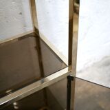 Bookcase vintage shelf in brass and smoked glass