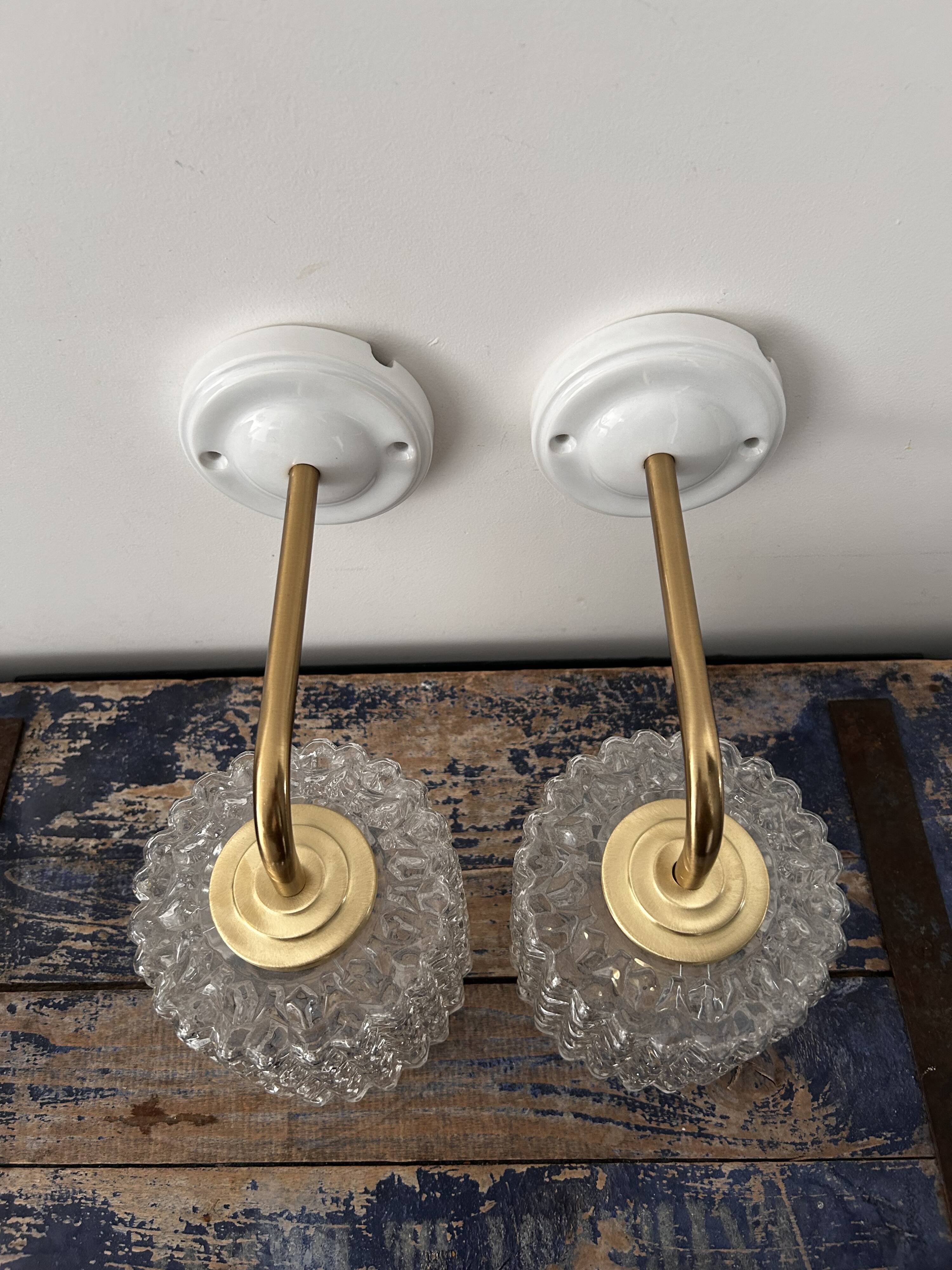 Pair of vintage chiseled glass wall lights