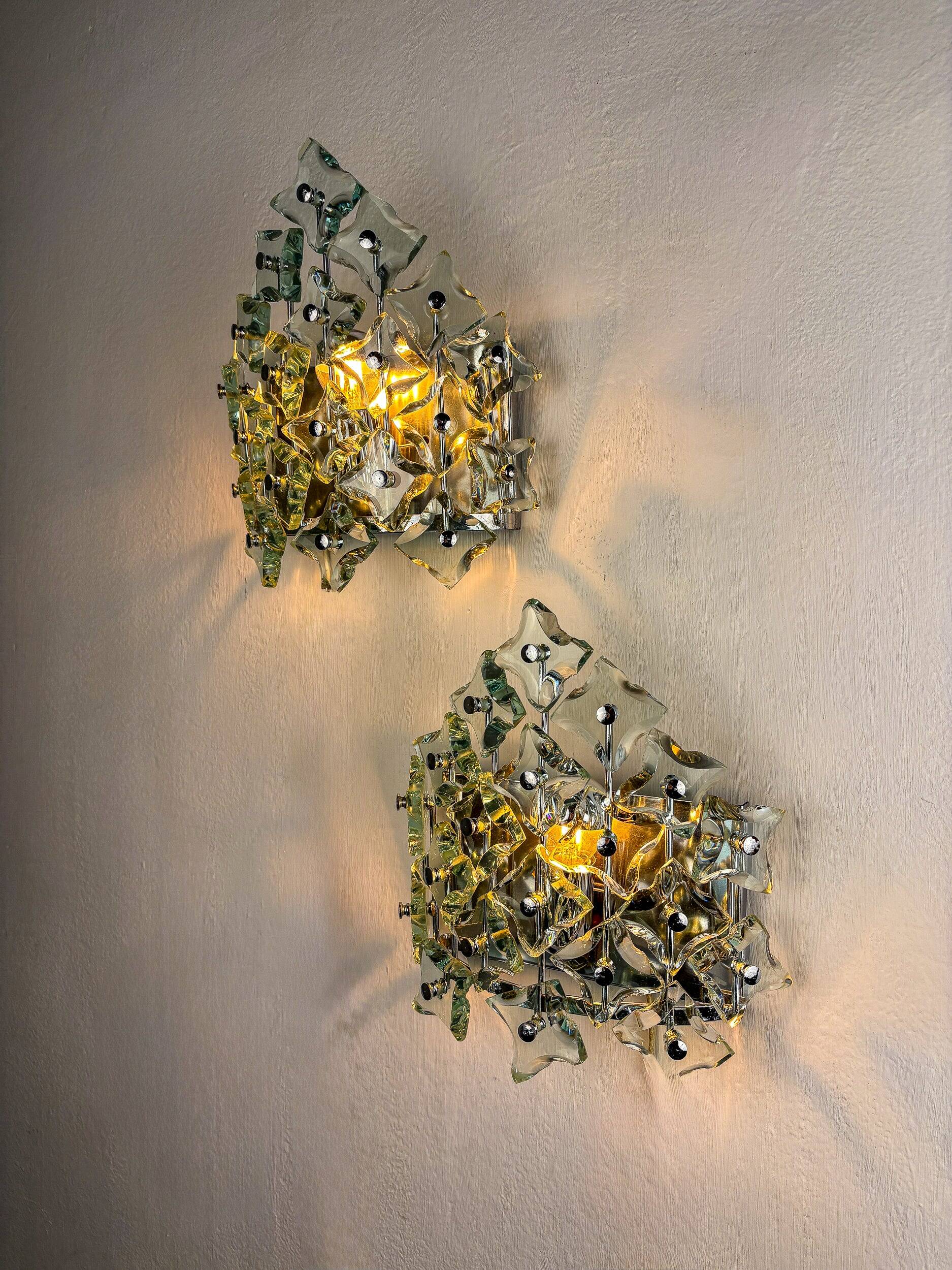 Pair of Murano cut glass wall sconces, Italy, 1970s