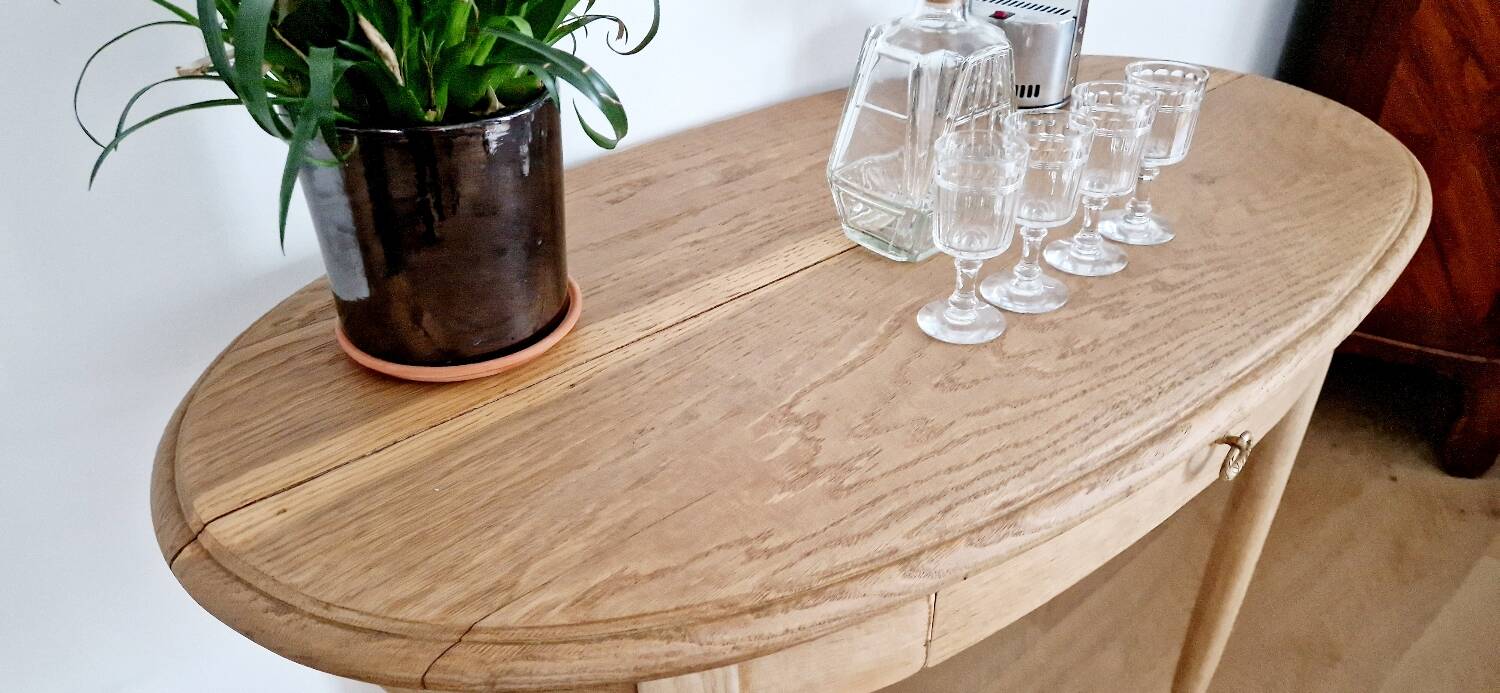 Louis XVI style oak desk console table