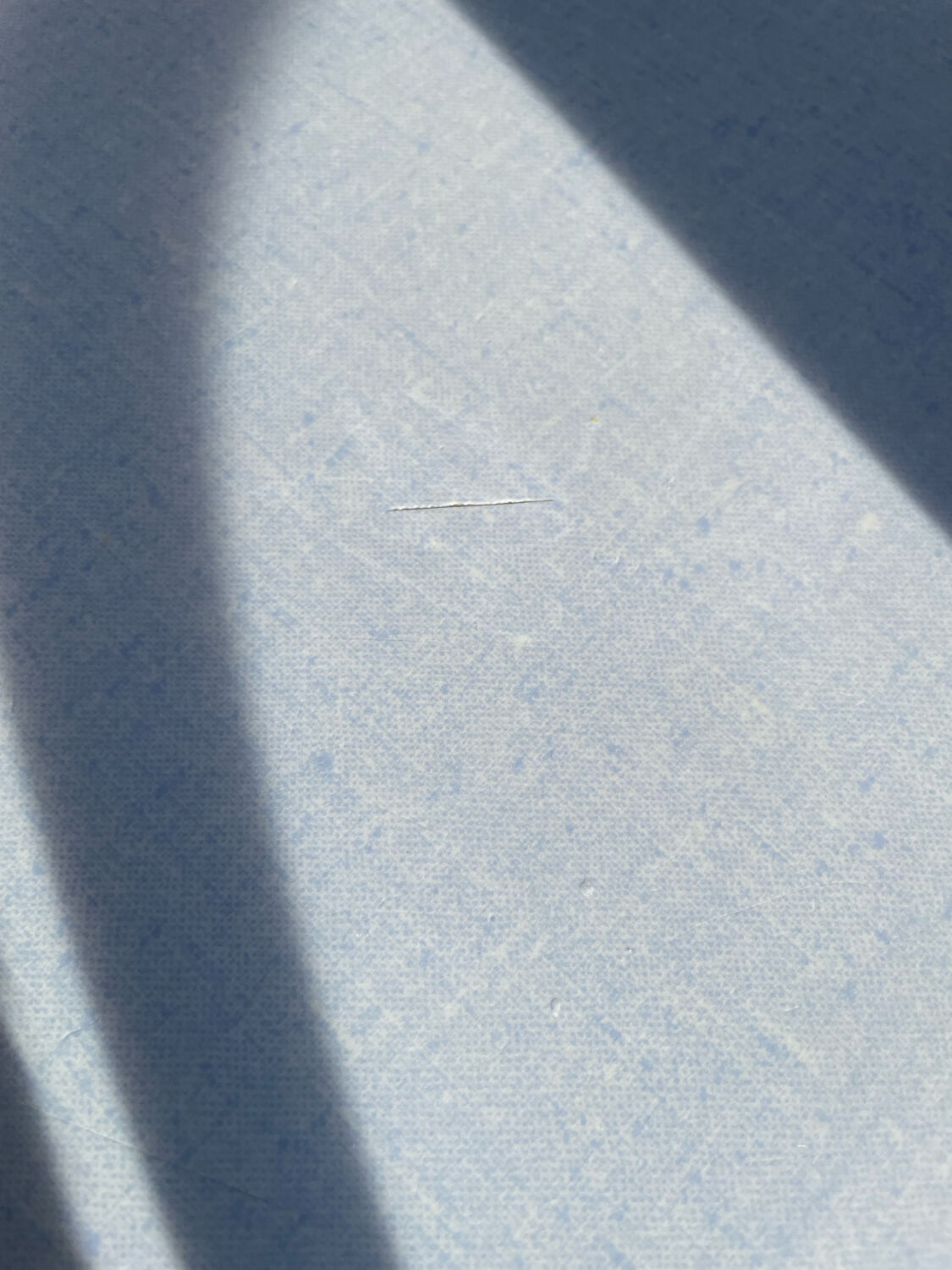 Blue Formica table for 4 to 6 people