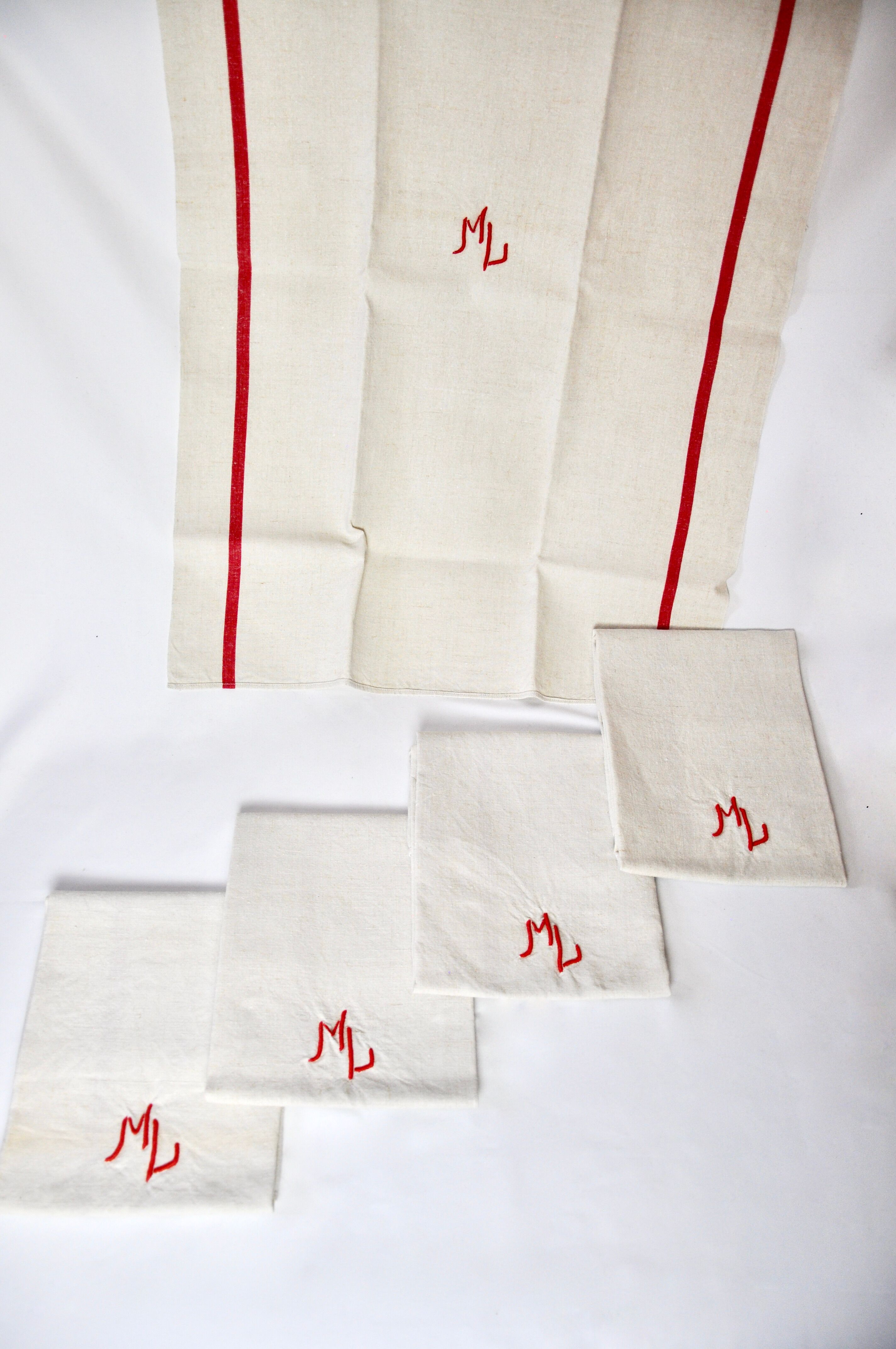 5 embroidered antique towels