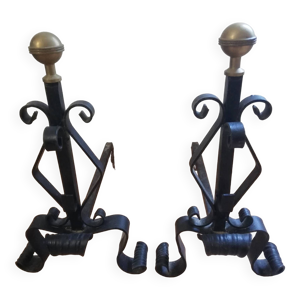 Paire de chenets en fer - boule