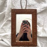 Miroir de barbier ancien verre mercure et cadre en bois sculpté