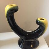 Pair of 1950s candlesticks in yellow and black ceramic in the Vallaur style