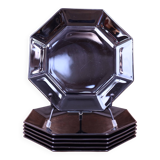 6 black Arcoroc Octime dessert plates, vintage, France