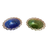 Pair of bol coupe fruit antique fostoria colony twisted green glass +