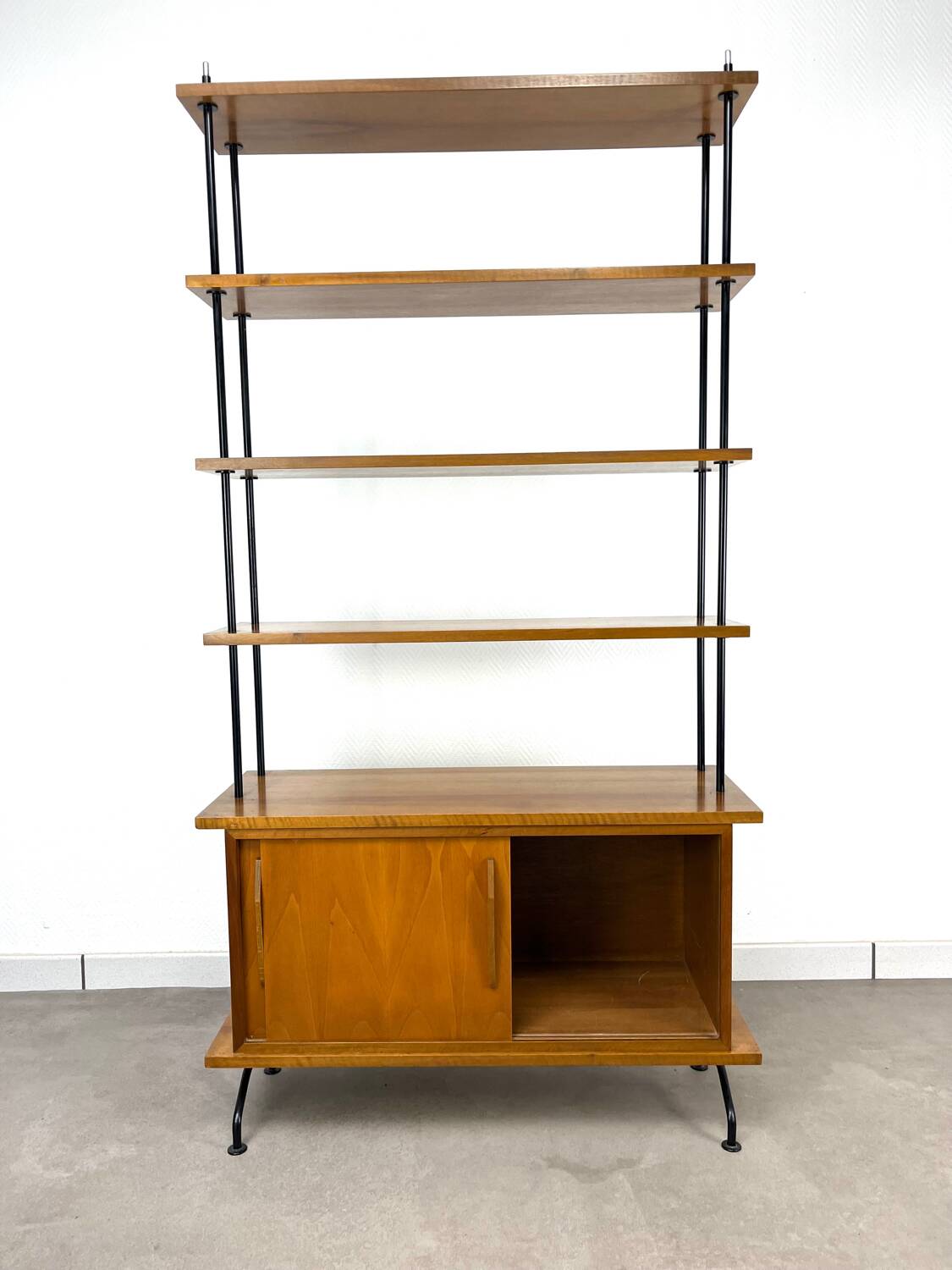 1950s wooden and metal bookshelf shelf