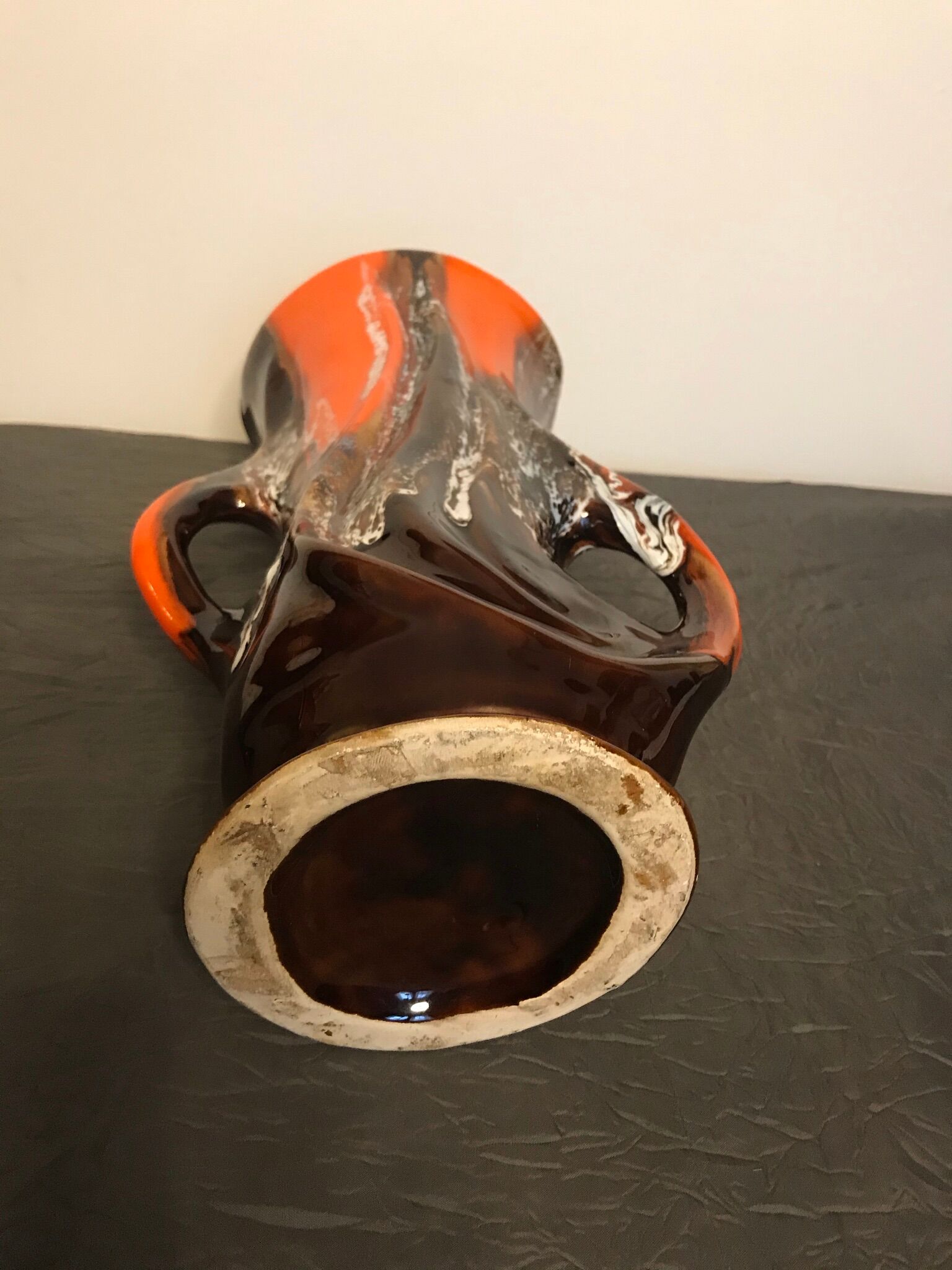 Vintage Vase Vallauris with red and brown handles XXth