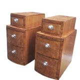 Pair of Art Deco bedside tables in elm burl veneer