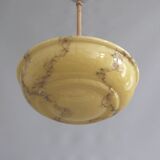 Suspension Art Déco, lampe suspendue avec abat-jour en verre beige et suspension chromée - vers 1930-1940