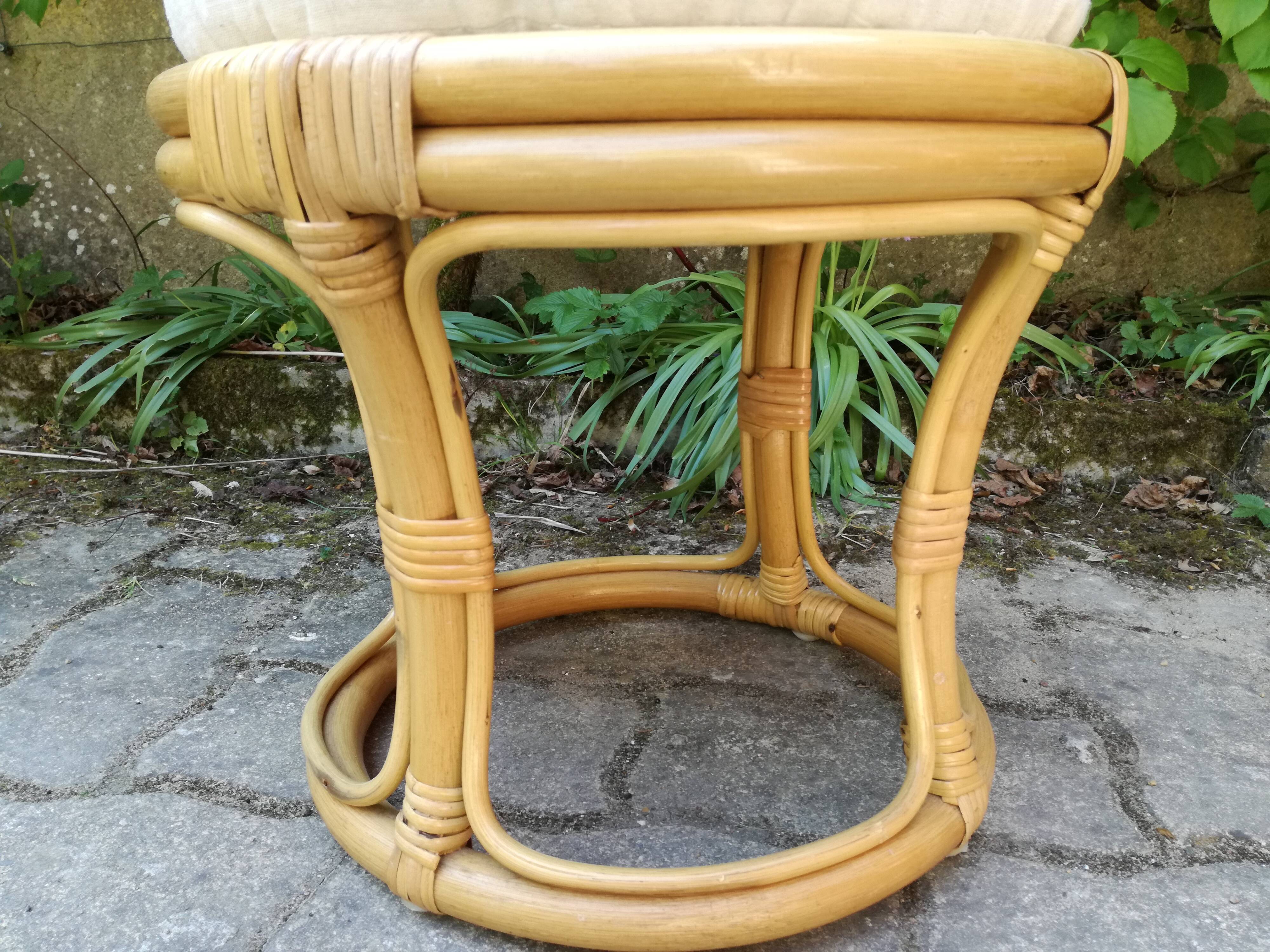Rattan and bamboo pouf