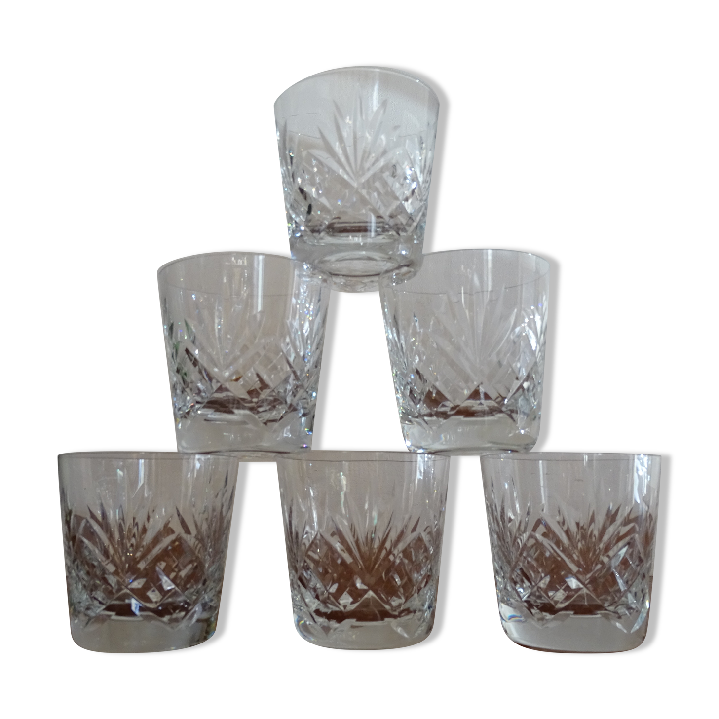 6 glass whisky crystal cut chantilly model signed, Cristal Saint Louis