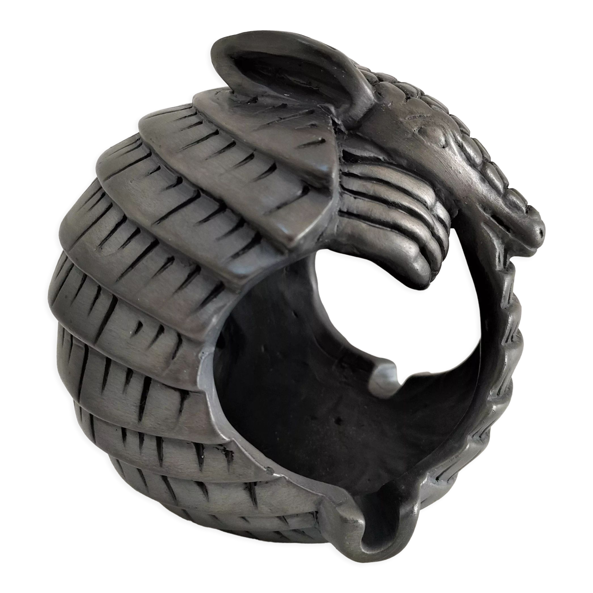 Zoomorphic ashtray armadillo black ceramic signed