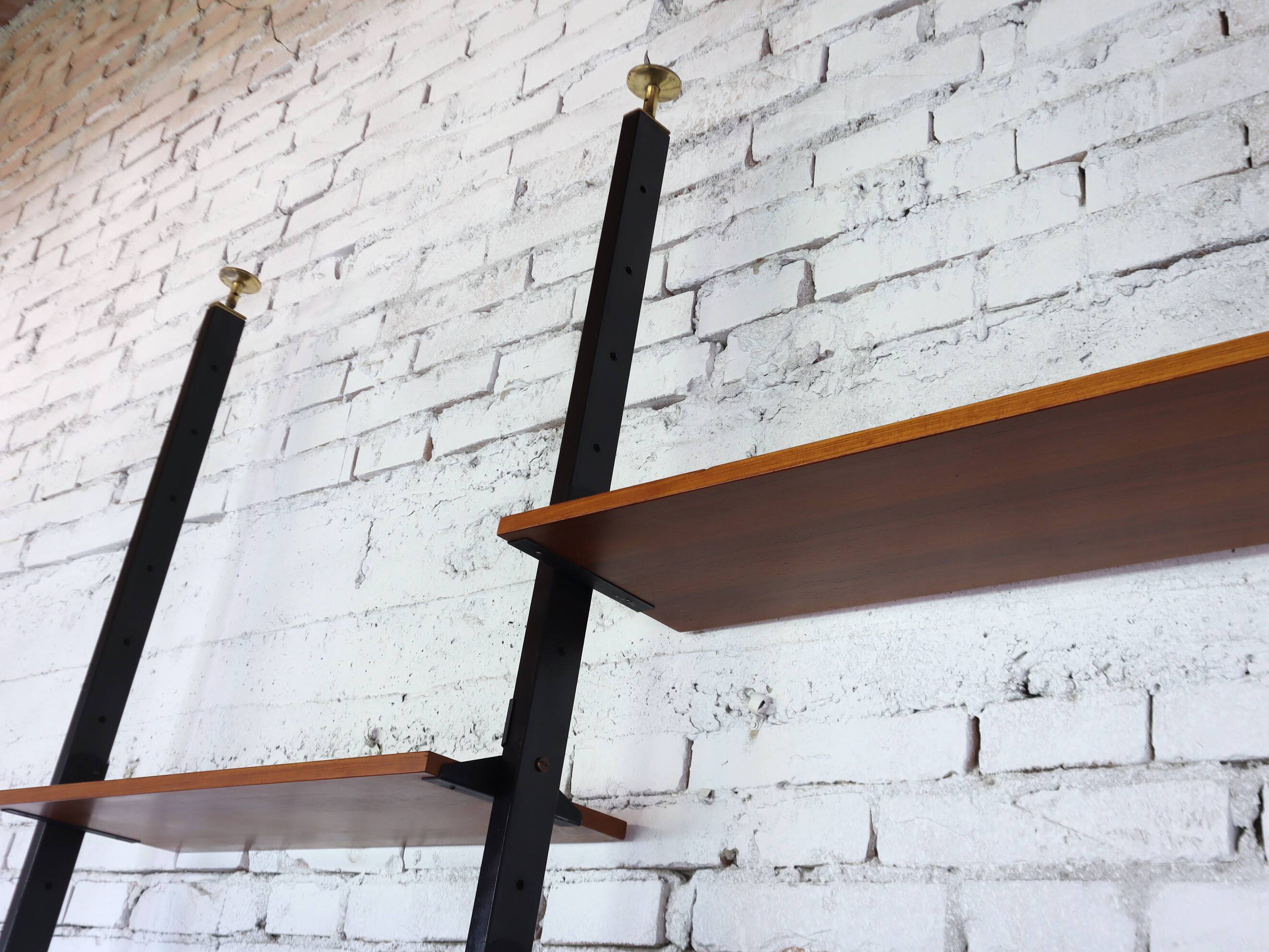 1950s mid-century wall unit teak and iron folding desk & cabinet module