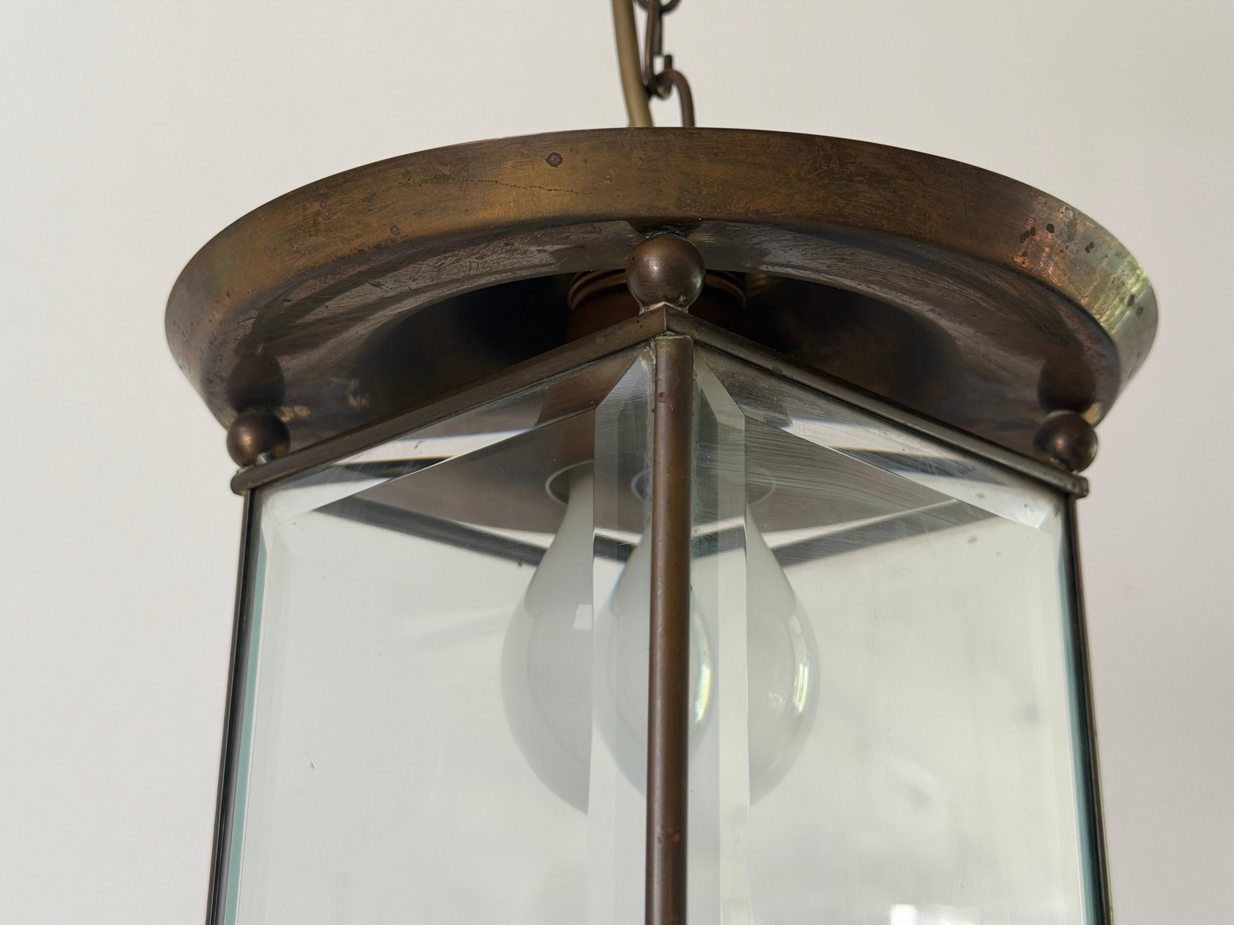 Art Deco ceiling light in brass and glass, 1940s, Germany