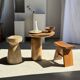 Side table in solid suar with a circular top, column base H51.5 D50.