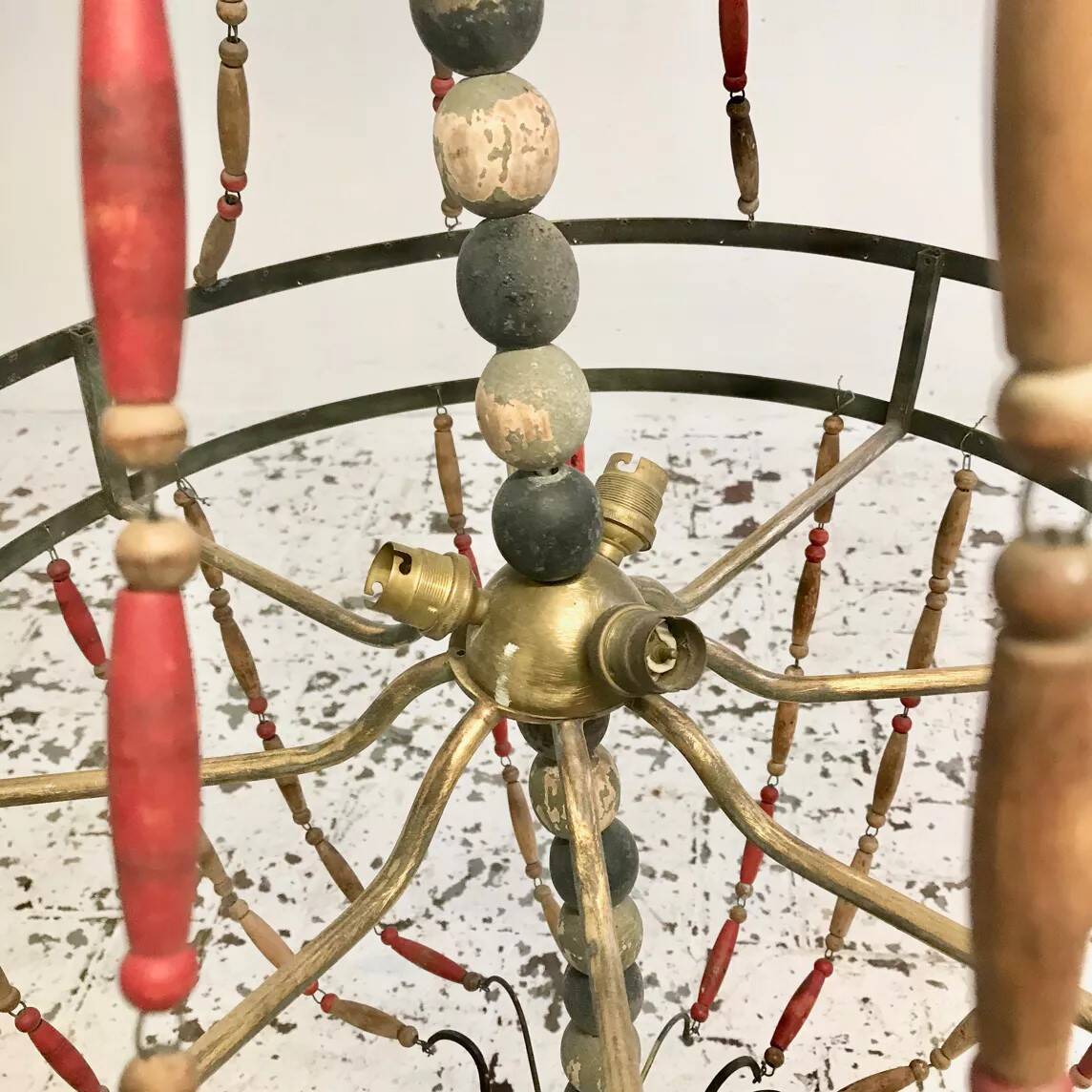 Wooden bead chandelier
