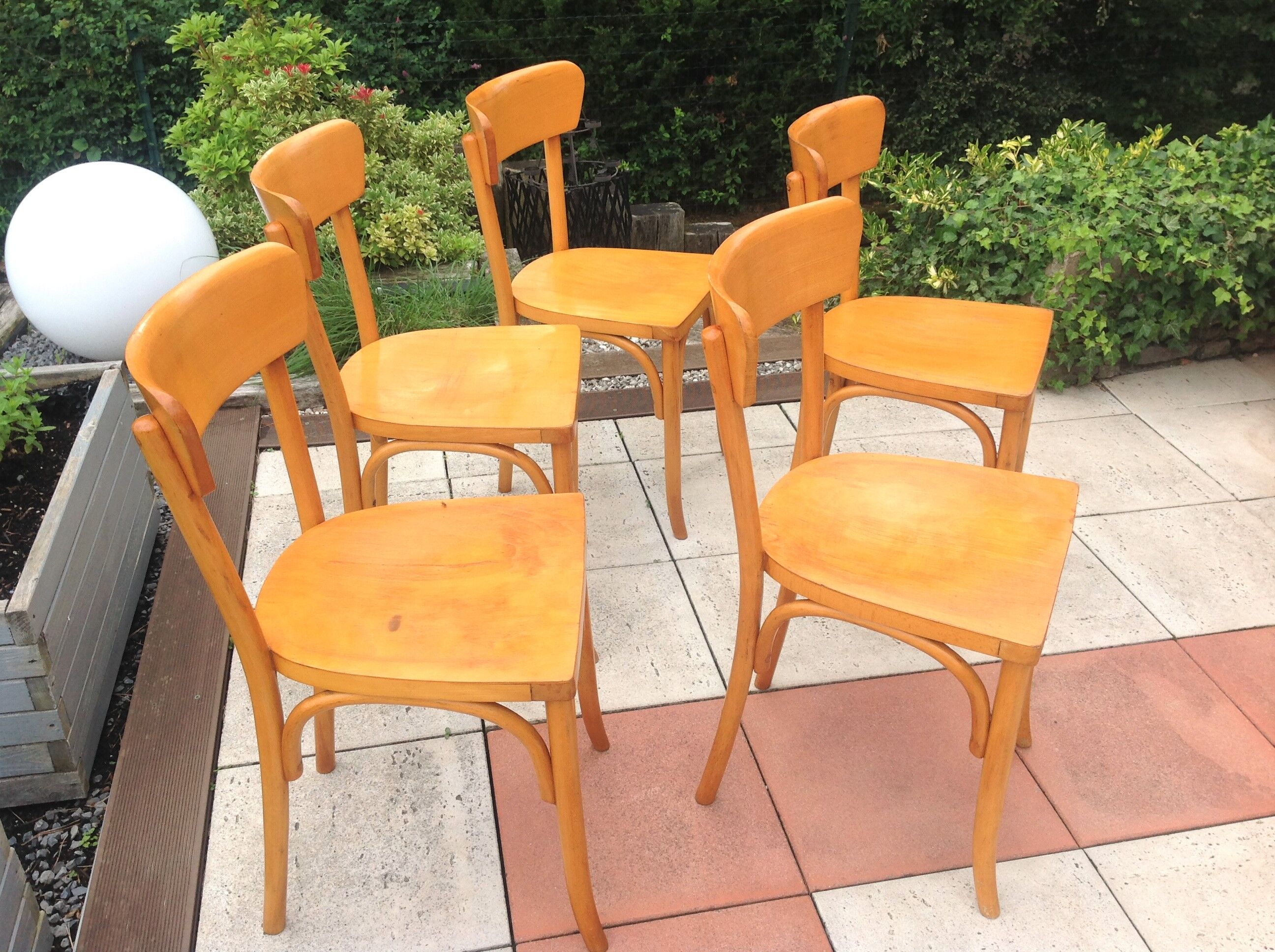 Suite of five bistro chairs feet with hoops / vintage 50s-60s