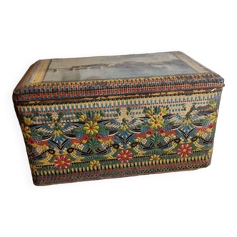Large old mosaic metal box