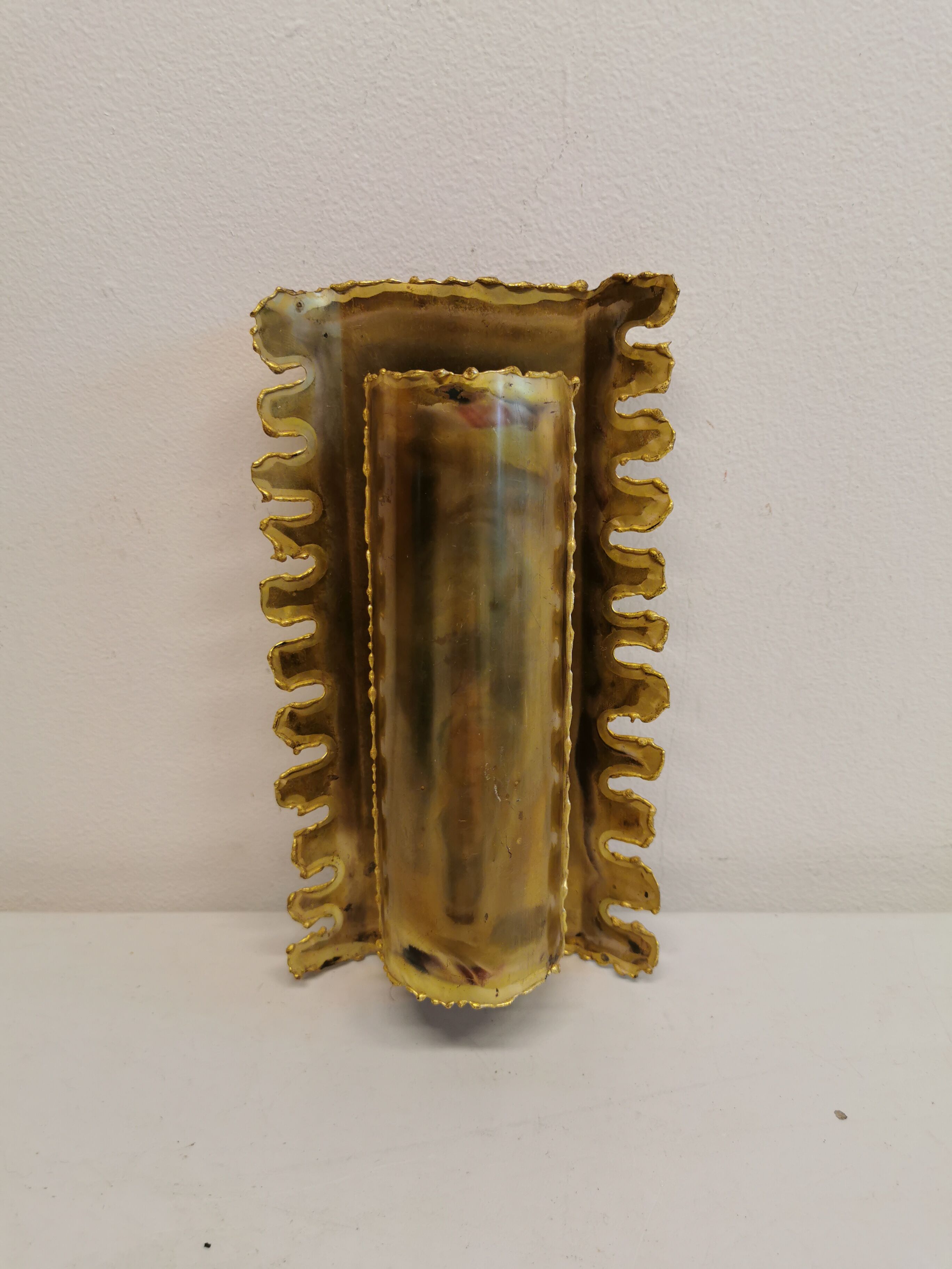 Brutalist flame cut brass wall lamp, designed by the famous Svend Aage Holm Sørensen Denmark