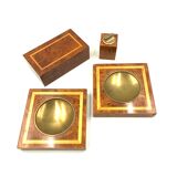 Cendriers en laiton et bois, briquet et boîte à cigares, italie 1970