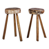 Brutalist bar stool in elm wood
