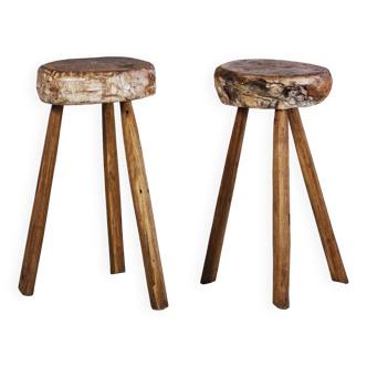Tabouret de bar brutaliste bois d'orme