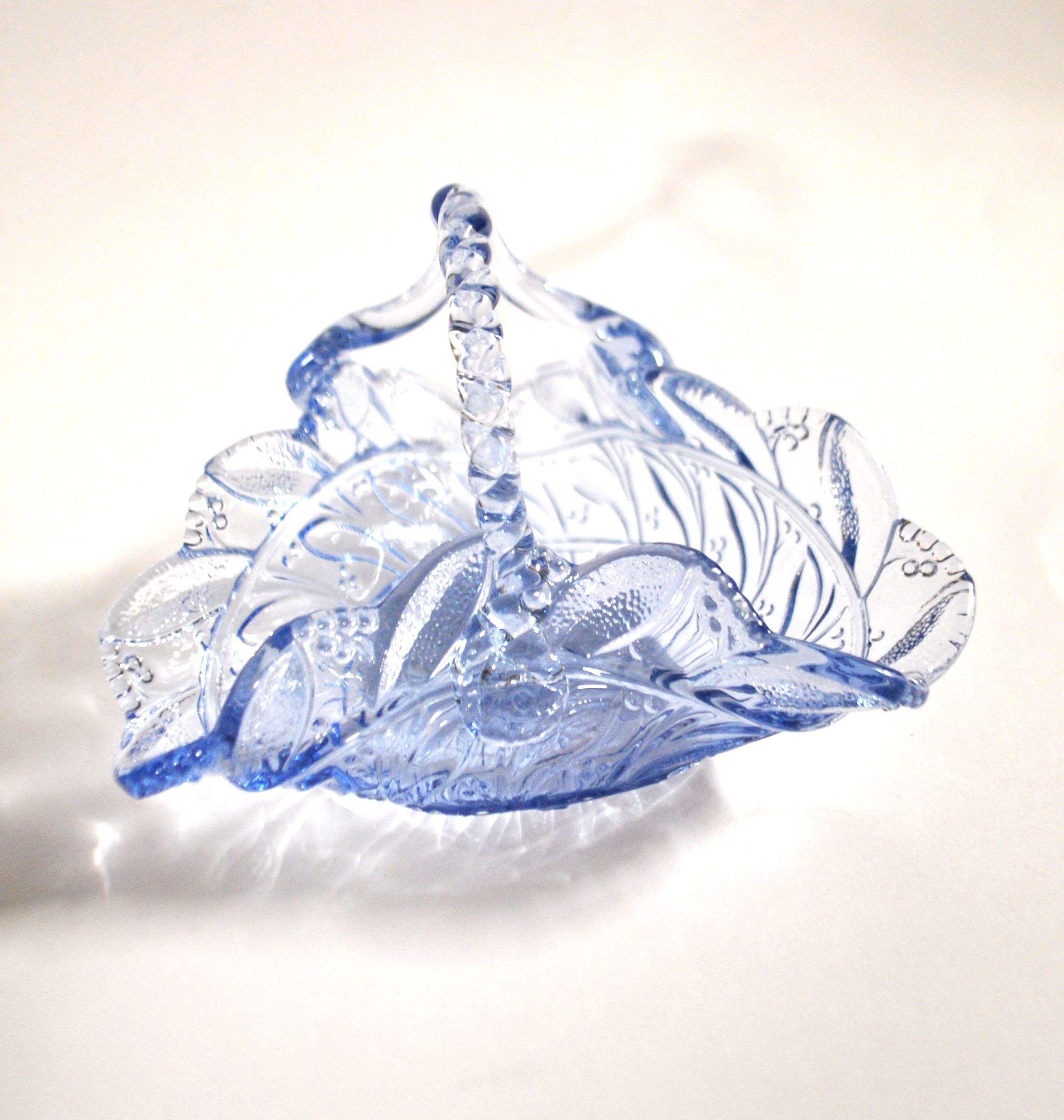 Blue pressed-moulded glass basket dish Meisenthal? Ashtray 1920