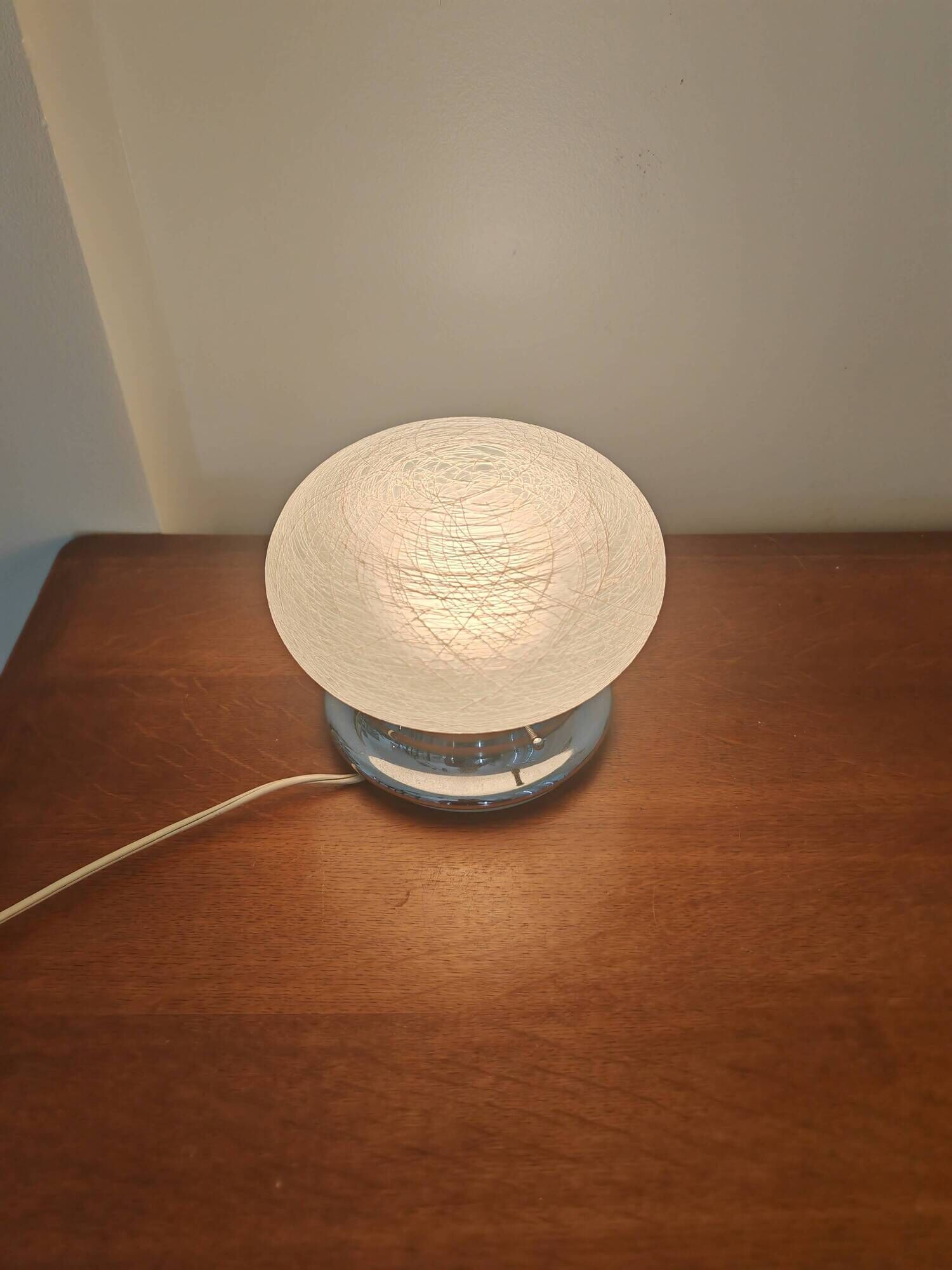 Vintage Space Age Mushroom Lamp – Textured Glass & Chrome (1970s)