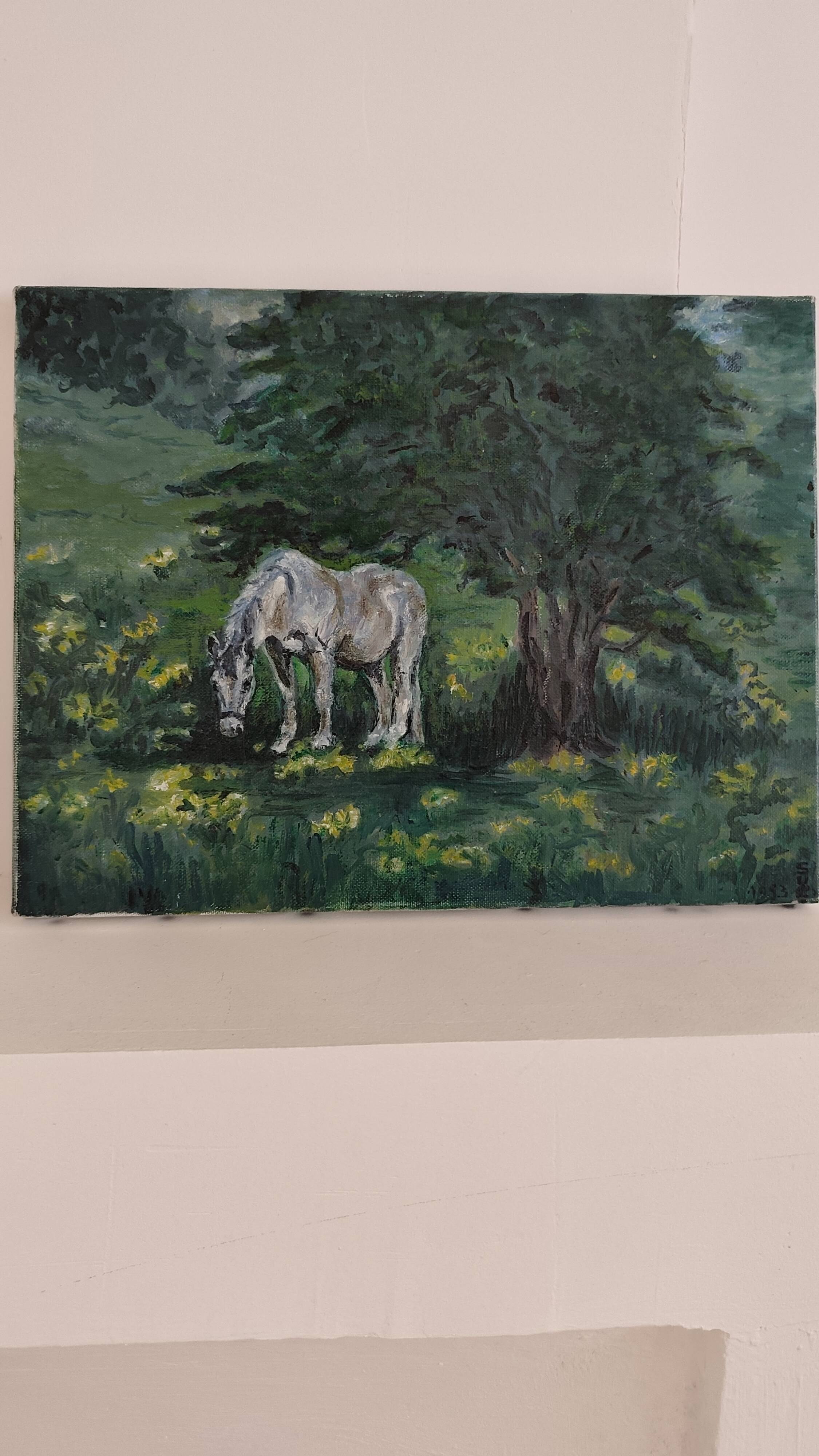 Painting of a horse on vintage old canvas