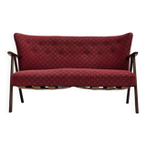 1960s, Danish 2-seater sofa, red furniture fabric, beech wood.