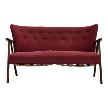 1960s, Danish 2-seater sofa, red furniture fabric, beech wood.