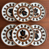 Set of 6 vintage 1970 Boch La Louvière dessert plates, kimono design.