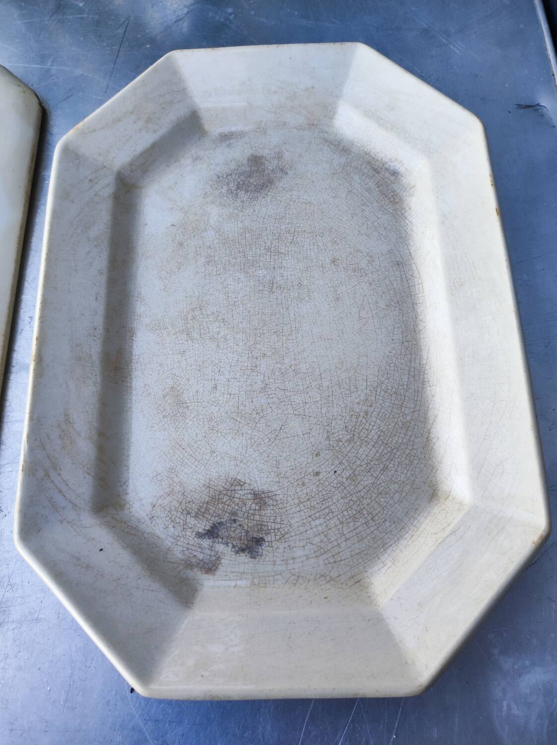 2 old earthenware dishes, one from Gien