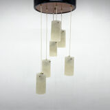 Mid-century cascade wood & crushed plastic pendant light, 1970's