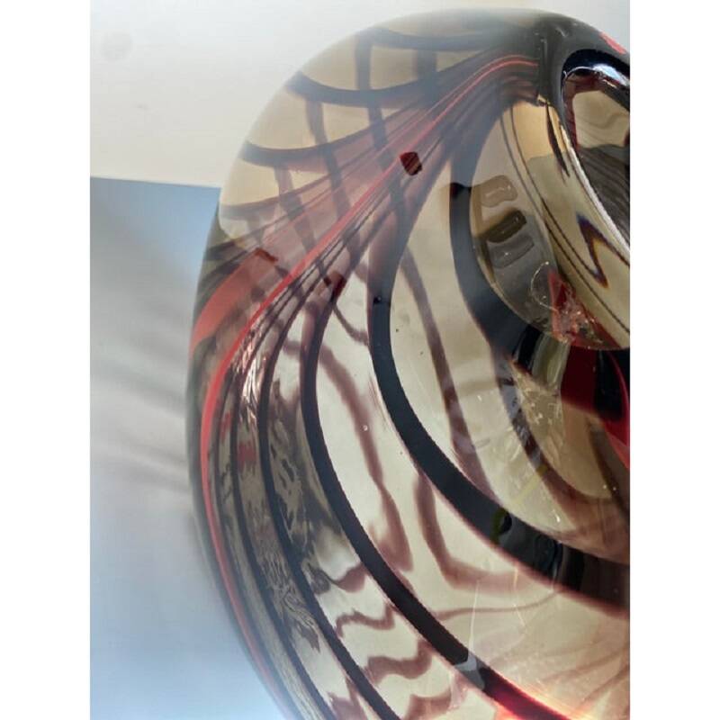 Abstract vase in fumè murano glass and red reeds