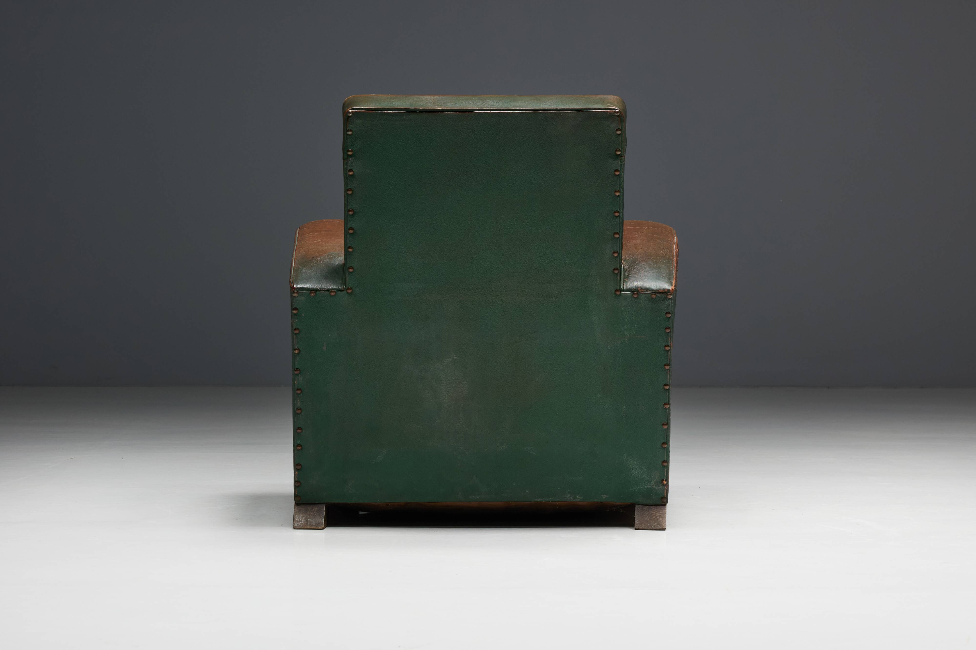 Art Deco Leather Club Chairs, France, 1930s