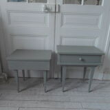 Duo of mismatched bedside tables green of gray