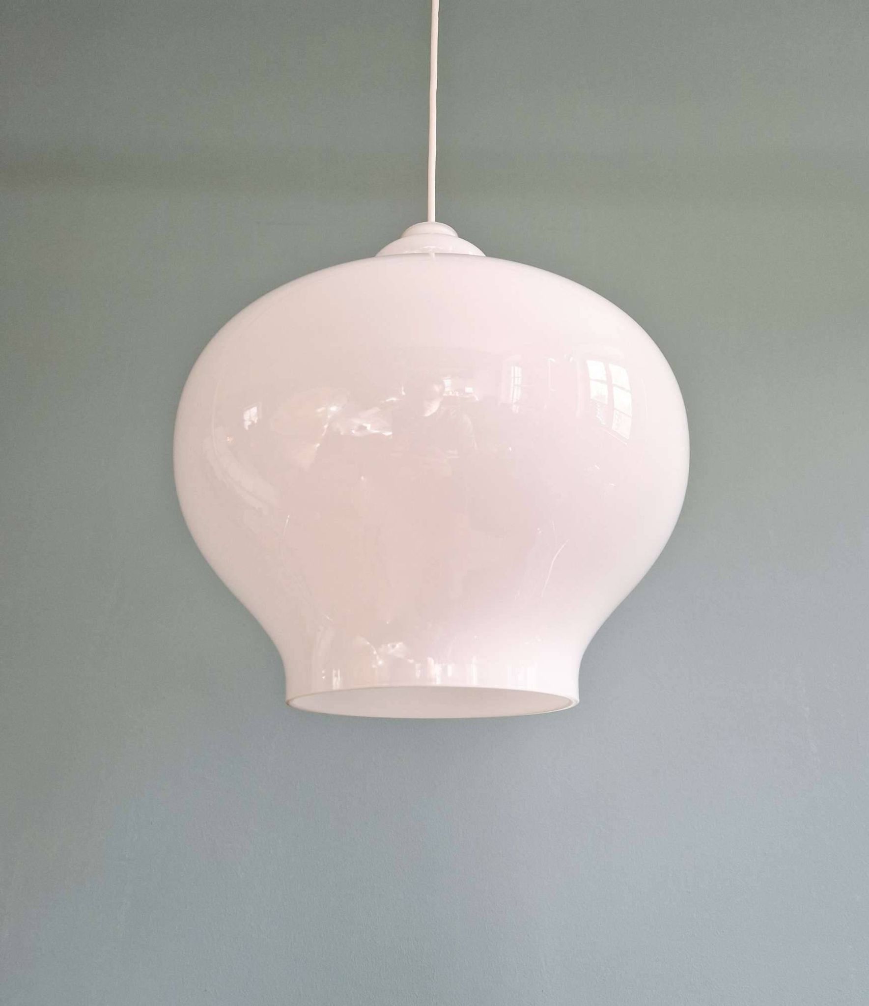 Large Scandinavian suspension light in white opaline, H.A. Jakobsson, 1960
