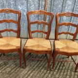 6 rush-seated chairs in solid cherry wood in Louis XV style