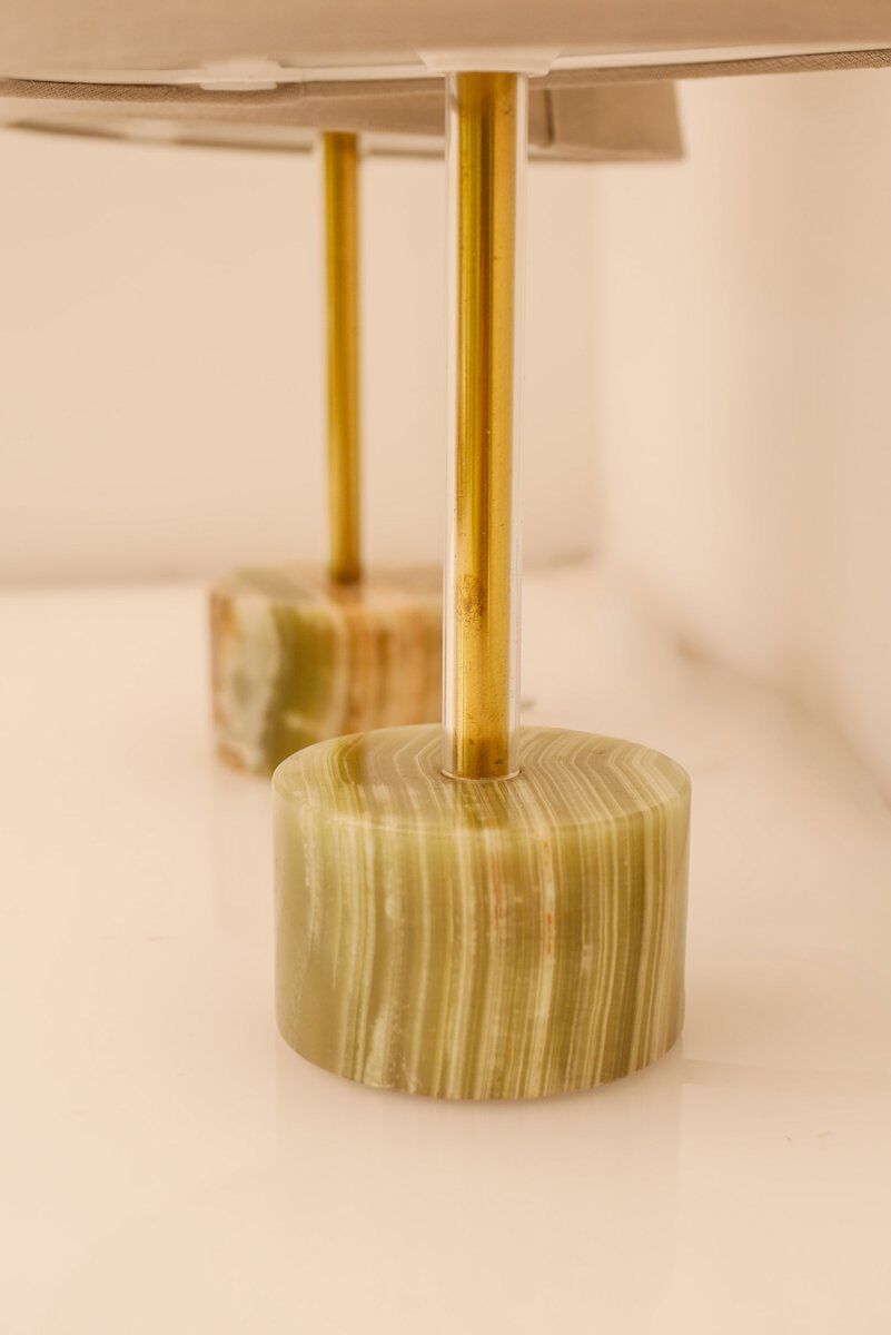Mid-century modern Italian onyx and brass table lamps, set of 2
