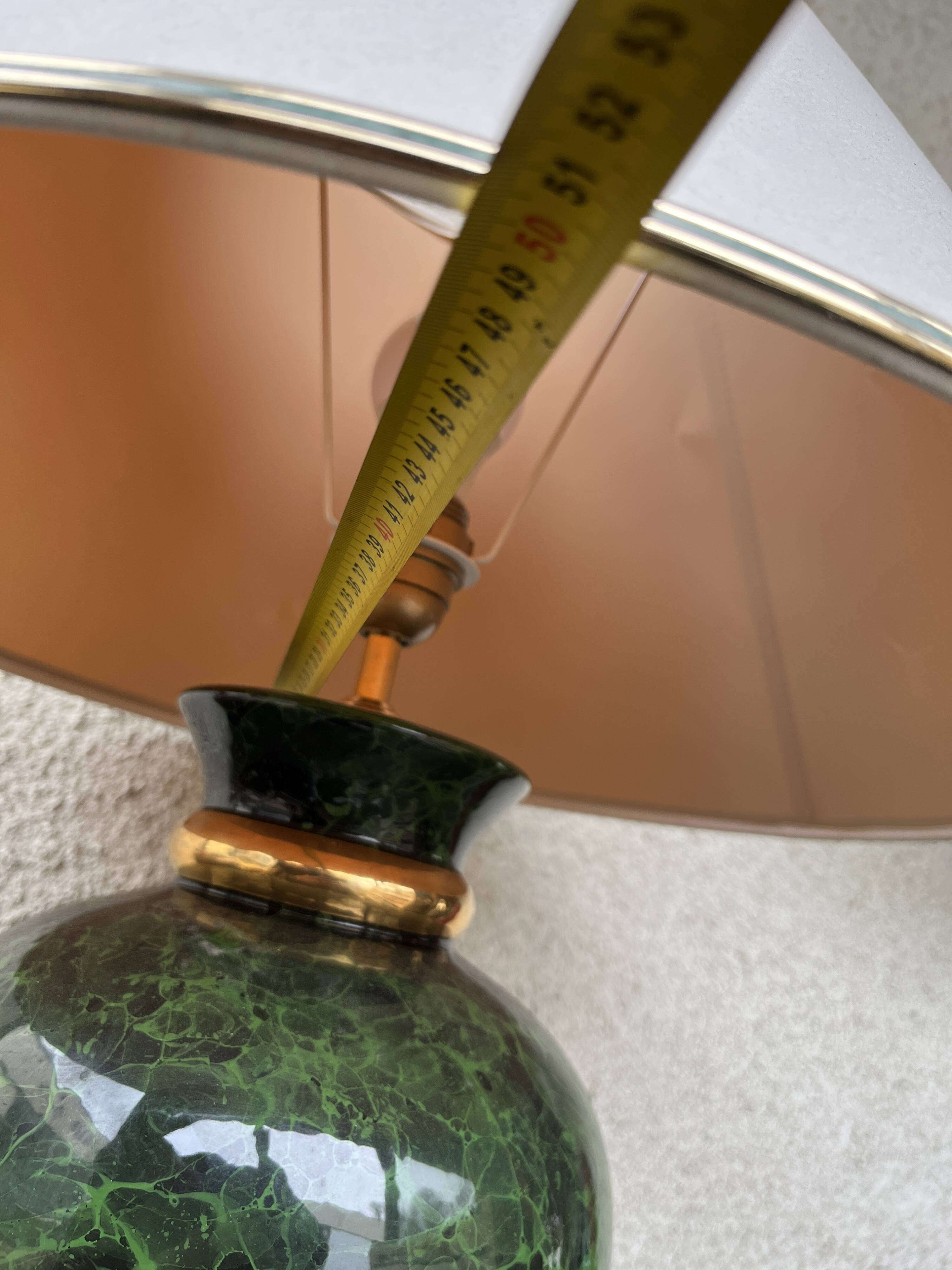 Ceramic Table Lamp with White Shade and Green Marble Effect Base