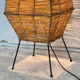 Table lamp in metal and raffia, 50s design