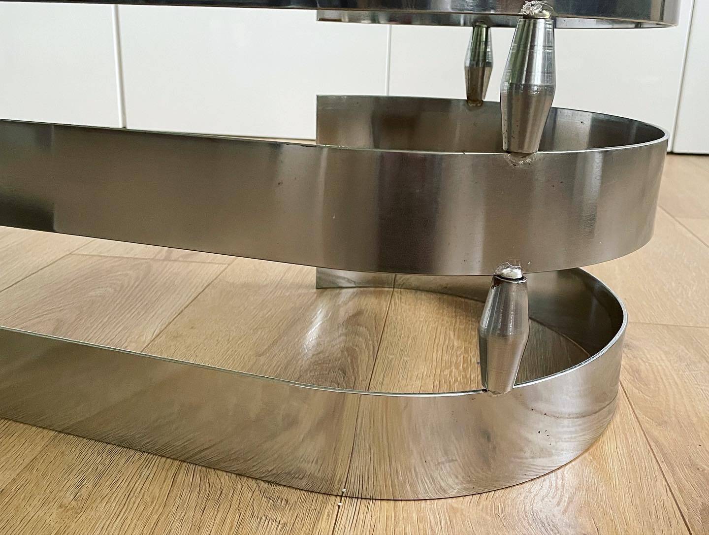 1970s coffee table in smoked glass and aluminum