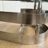 1970s coffee table in smoked glass and aluminum