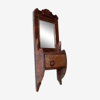 Old barber mirror in teak early twentieth century